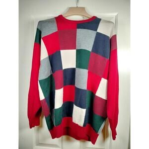 Vtg Pringle of Scotland 100% Lambswool Sweater Size XL Blue Plaid Grandpa Core